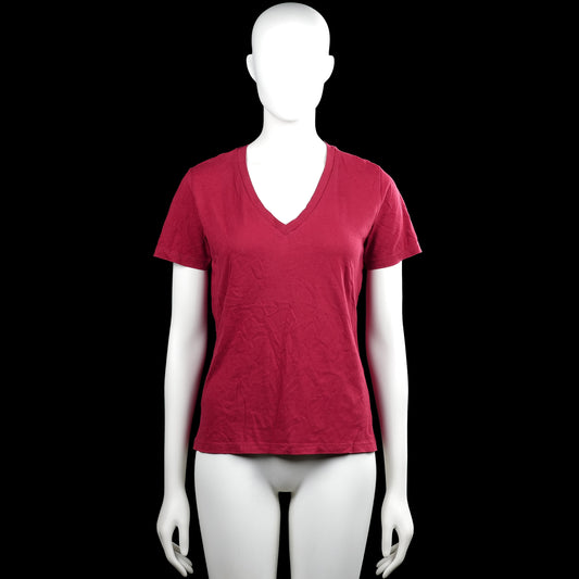 Amisu - T-shirt - Burgundy - Size S - Burgundy solid top with a V-neckline and short sleeves. Straight hem and plain sleeve cuffs.