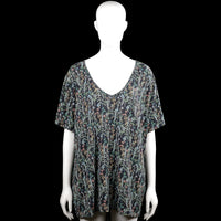 Msmode - T-shirt - Multicolored - Size 2XL - Multicolored floral top with a scoop neckline and short sleeves. Straight hem with plain sleeve cuffs.