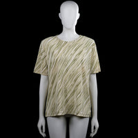 Kingfield - T-shirt - Beige & Olive - Size L - Beige top with an olive abstract print and a round neckline. Short sleeves with plain cuffs and a straight hem with small side slits.