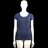 Sutherland - T-shirt - Navy - Size XS - Navy solid top with a scoop neckline and short sleeves. Straight hem with plain sleeve cuffs.