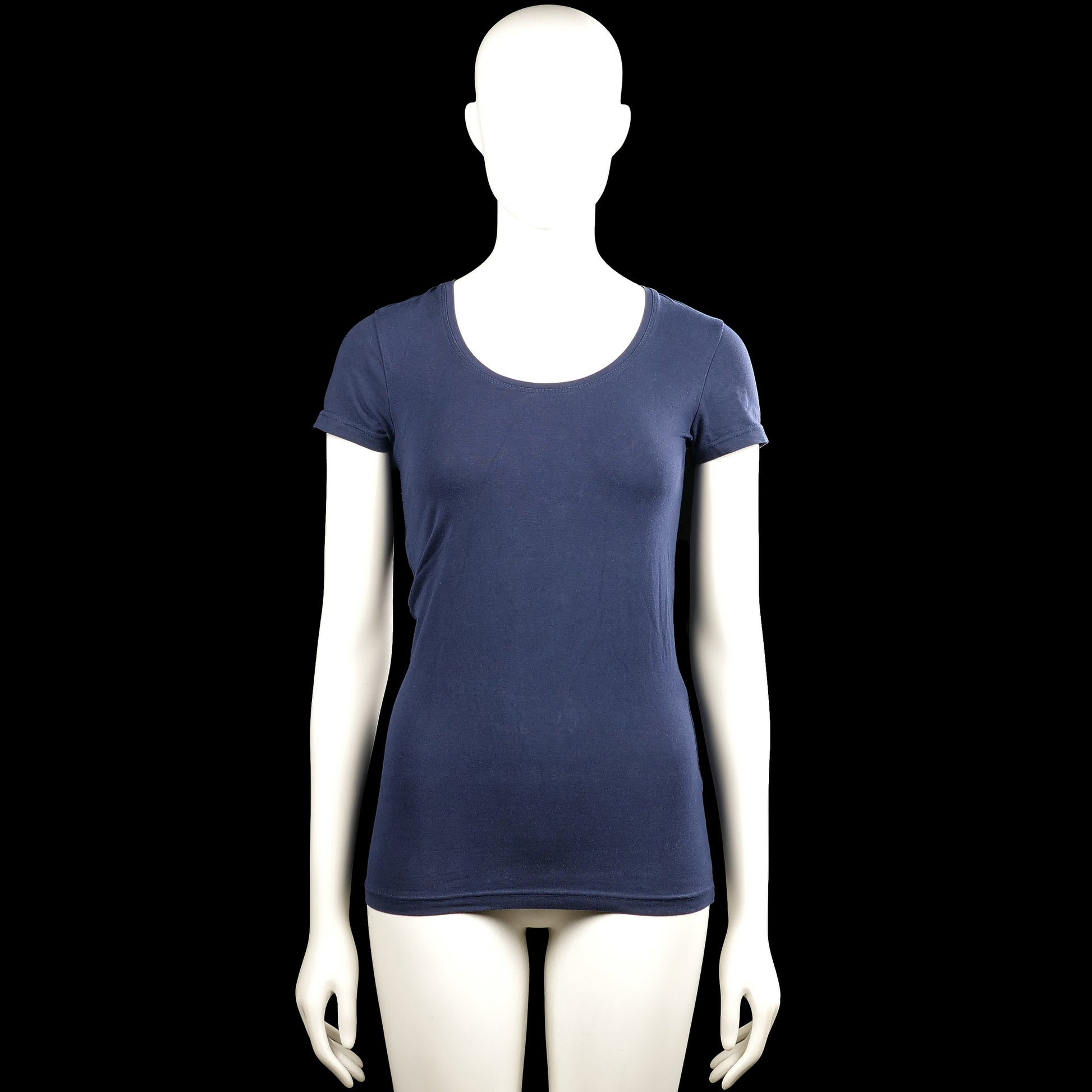 Sutherland - T-shirt - Navy - Size XS - Navy solid top with a scoop neckline and short sleeves. Straight hem with plain sleeve cuffs.