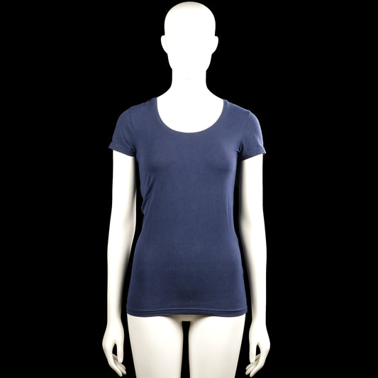 Sutherland - T-shirt - Navy - Size XS - Navy solid top with a scoop neckline and short sleeves. Straight hem with plain sleeve cuffs.
