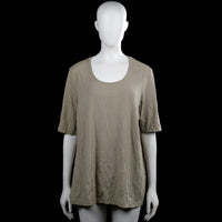 With love - T-shirt - Khaki - Size XL - Khaki solid top with a scoop neckline and short sleeves with plain cuffs. Features a straight hem and visible seam detailing down the sides.