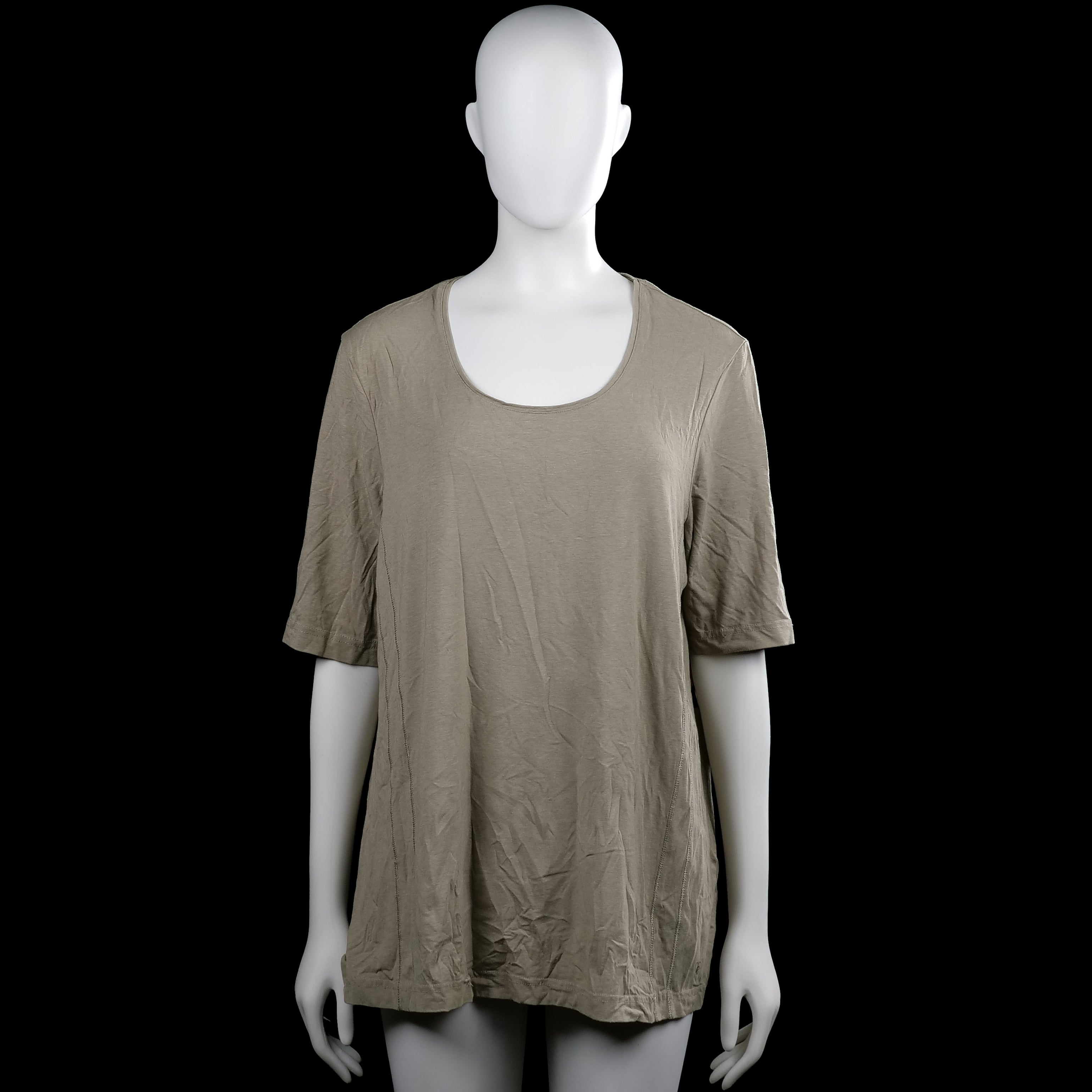 With love - T-shirt - Khaki - Size XL - Khaki solid top with a scoop neckline and short sleeves with plain cuffs. Features a straight hem and visible seam detailing down the sides.