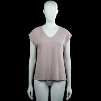 Amisu - T-shirt - Taupe - Size XS - Taupe solid top with a V-neckline and short sleeves. Straight hem and plain sleeve cuffs.