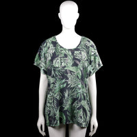 Msmode - T-shirt - Black & Forest Green - Size XXL - Black and forest green top with an all-over leaf floral pattern and a scoop neckline. Short sleeves with plain cuffs and a straight hem.