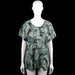 Msmode - T-shirt - Black & Forest Green - Size XXL - Black and forest green top with an all-over leaf floral pattern and a scoop neckline. Short sleeves with plain cuffs and a straight hem.