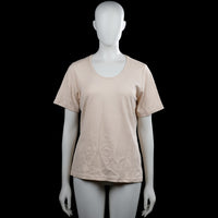 Best basics - T-shirt - Beige - Size L - Beige solid top with a scoop neckline and short sleeves. Straight hem and plain cuffs with no visible closures.