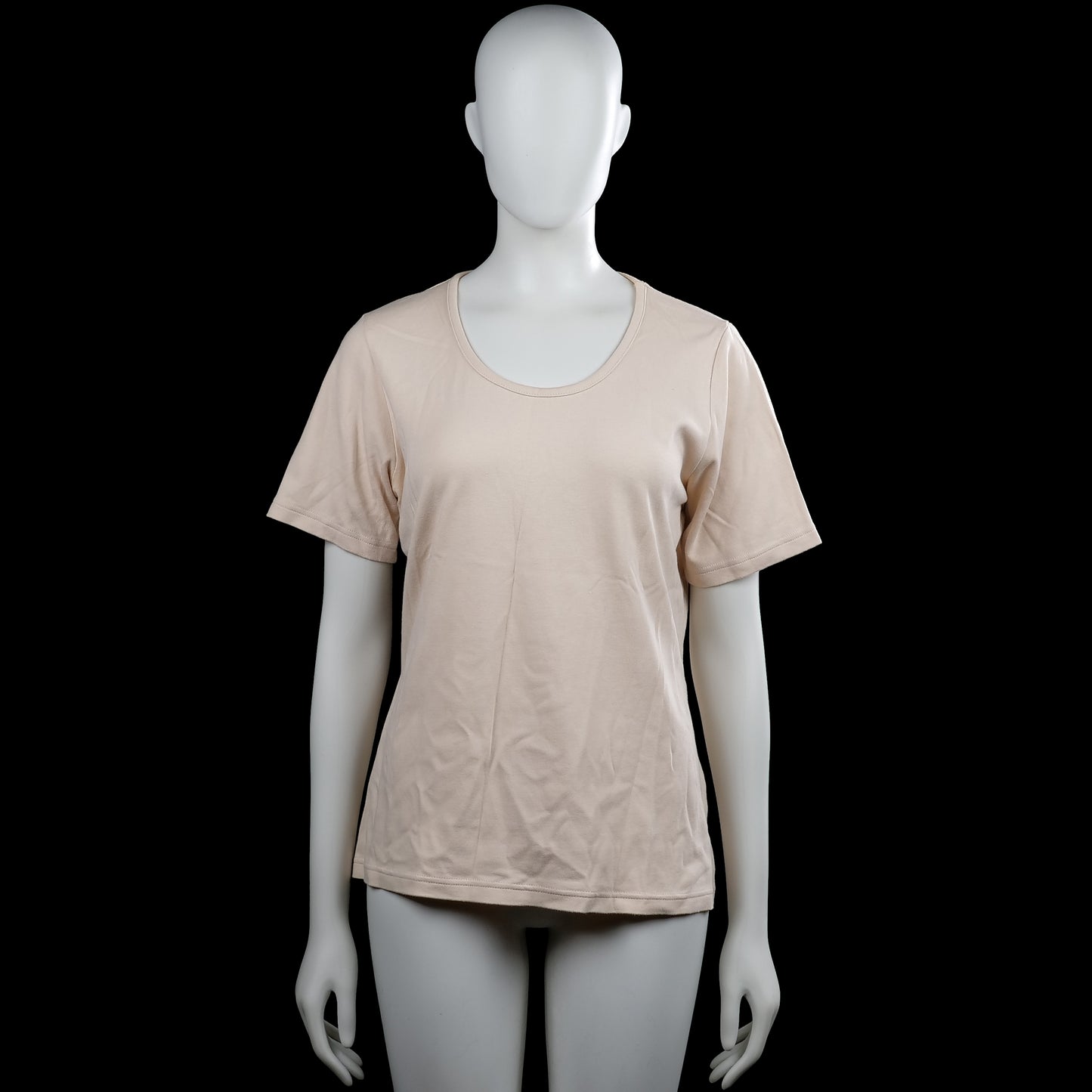 Best basics - T-shirt - Beige - Size L - Beige solid top with a scoop neckline and short sleeves. Straight hem and plain cuffs with no visible closures.