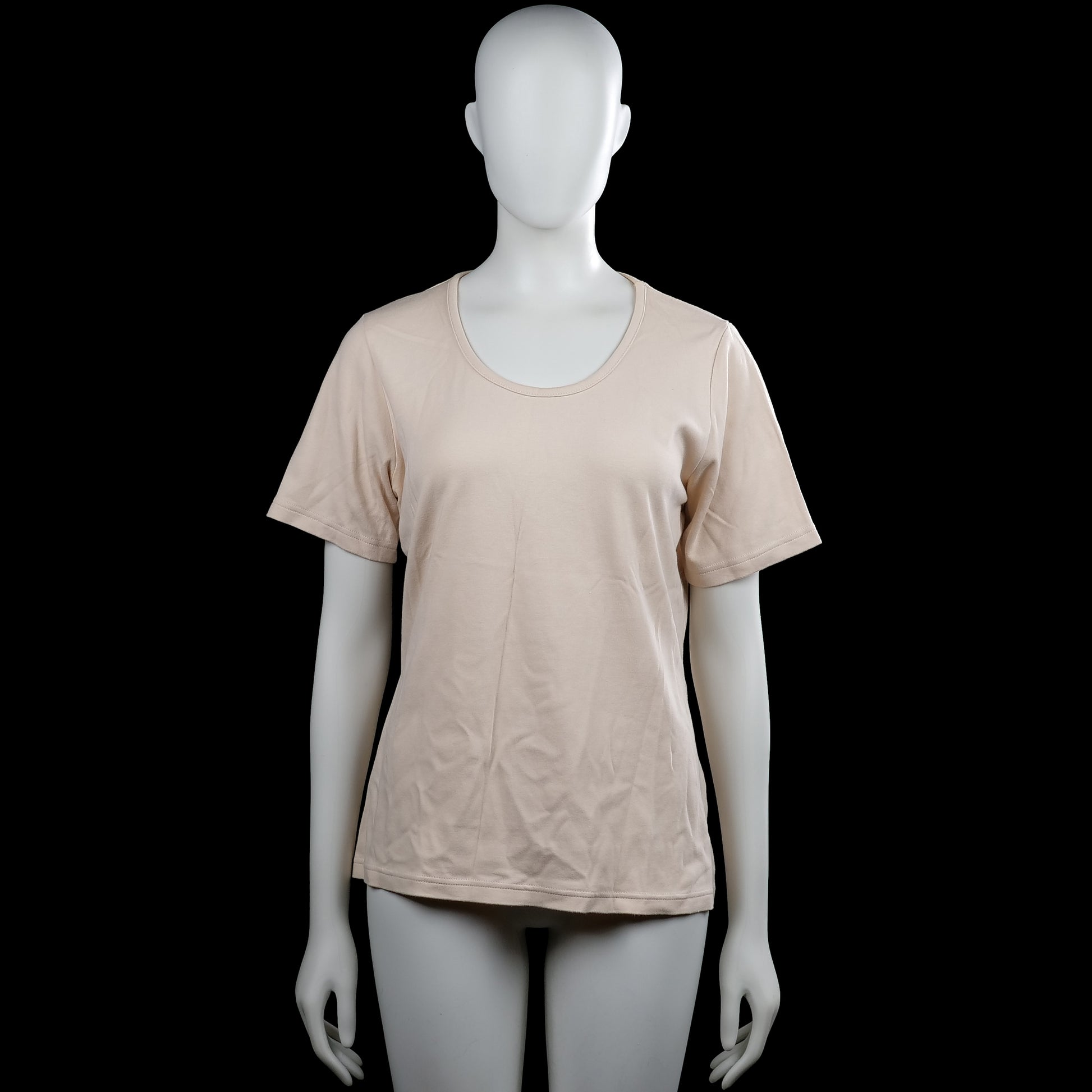 Best basics - T-shirt - Beige - Size L - Beige solid top with a scoop neckline and short sleeves. Straight hem and plain cuffs with no visible closures.