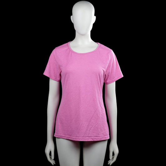 Tribute - T-shirt - Pink - Size XL - Solid pink top with a scoop neckline and short sleeves. Straight hem with plain sleeve cuffs.