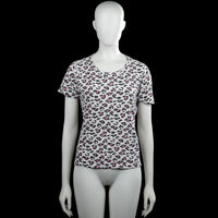 9th avenue - T-shirt - White & Black - Size M - White and black leopard-print top with pink accents and a round neck. Features short sleeves with plain cuffs and a straight hem.