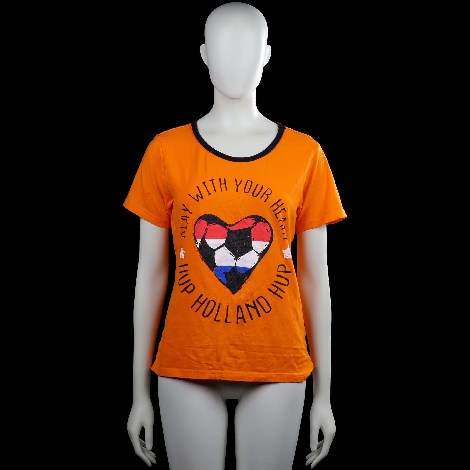 9th avenue - T-shirt - Orange & Black - Size M - Orange short-sleeve T-shirt with a round neck and black neckline trim. Features a large front graphic print and a large black number print on the back, with a straight hem and plain cuffs.