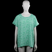 Isolde - T-shirt - Mint & White - Size L - Mint top with an all-over white floral pattern and a round neckline. Short sleeves with plain cuffs and a straight hem.