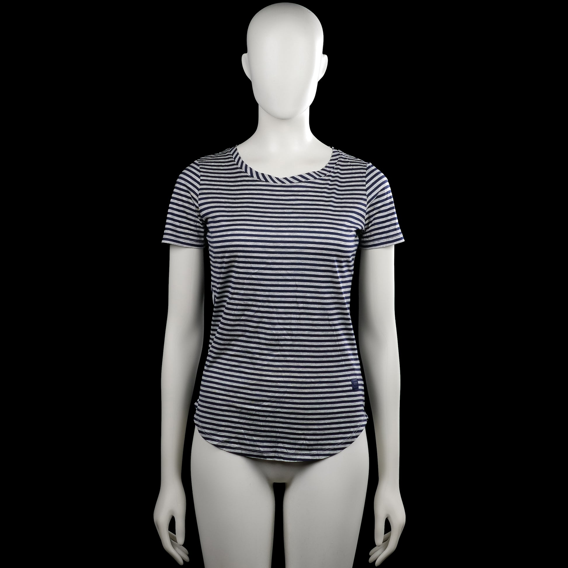 G-star raw - T-shirt - Navy & Light Gray - Size XS - Navy and light gray striped top with a round neck and short sleeves. Curved hem with plain sleeve cuffs.