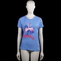 Pferdgarten - T-shirt - Light Blue - Size S - Light blue short-sleeve T-shirt with a round neck and straight hem. Features a large front graphic print with a bird and text.