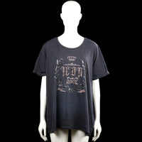 Msmode - T-shirt - Charcoal - Size XXL - Charcoal short-sleeve top with a round neck and straight hem. Features a front graphic print with lettering and decorative motifs.