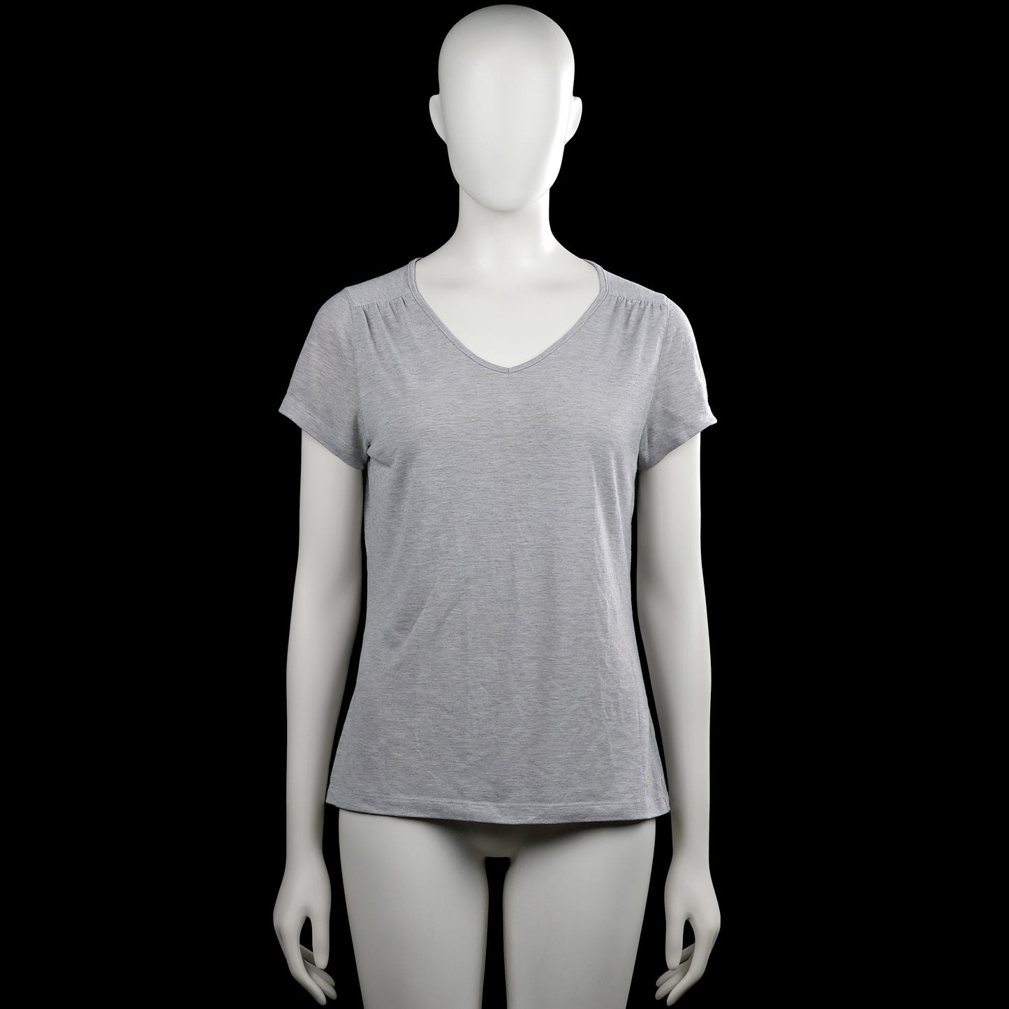 Salomon - T-shirt - Light Gray - Size M - Light gray solid top with a V-neckline and short sleeves. Features plain cuffs and a straight hem.