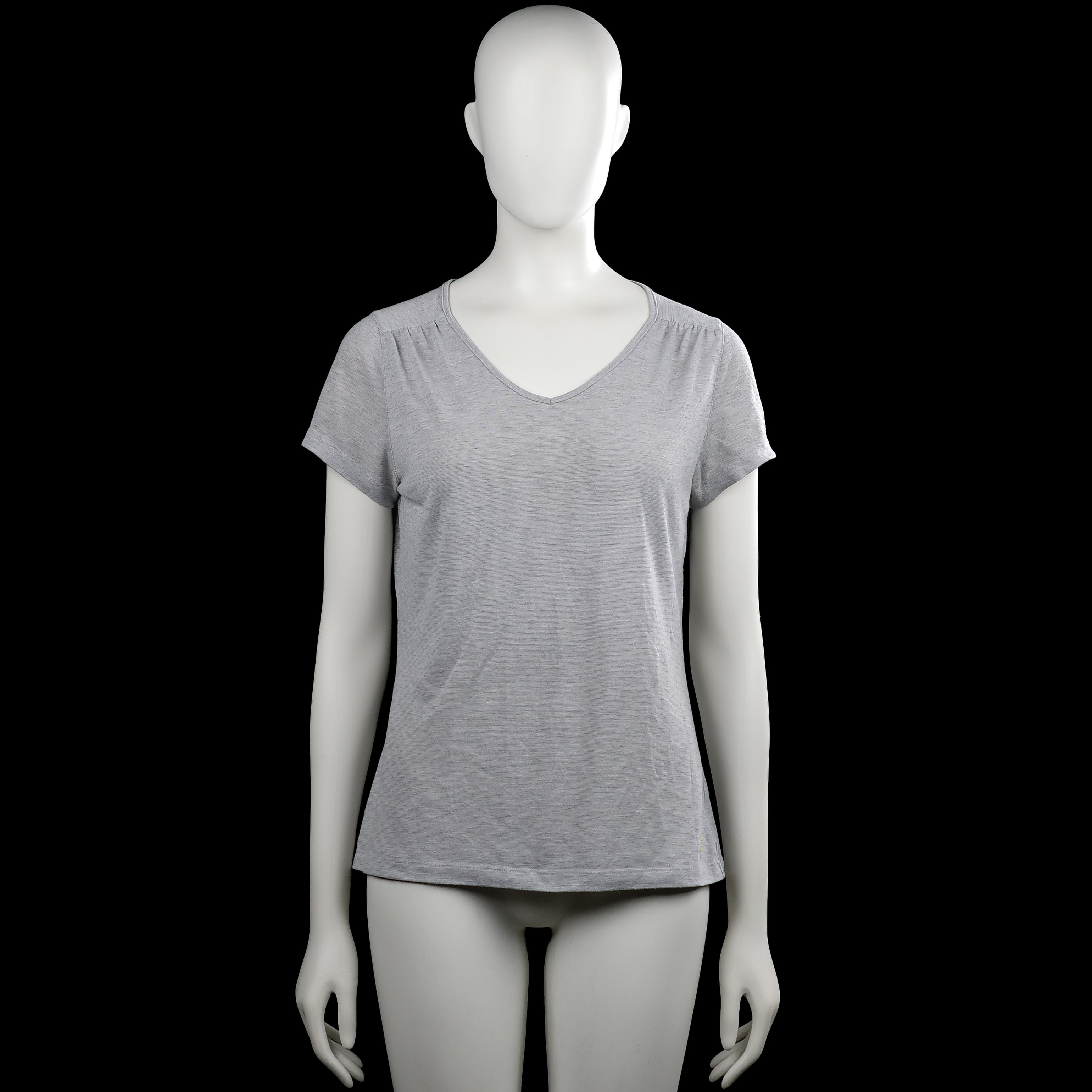 Salomon - T-shirt - Light Gray - Size M - Light gray solid top with a V-neckline and short sleeves. Features plain cuffs and a straight hem.