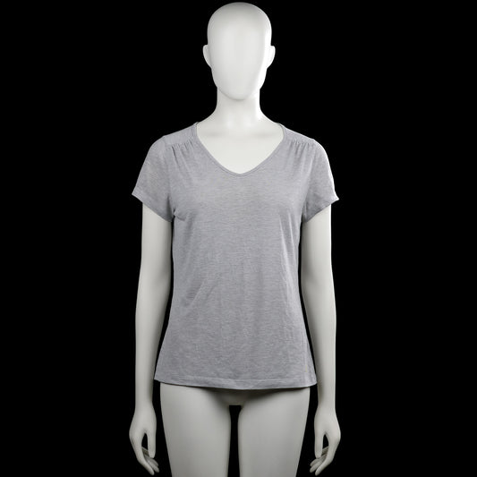 Salomon - T-shirt - Light Gray - Size M - Light gray solid top with a V-neckline and short sleeves. Features plain cuffs and a straight hem.