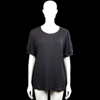 Mywear - T-shirt - Charcoal - Size L - Charcoal solid top with a scoop neck and short puff sleeves. Straight hem and plain sleeve cuffs.
