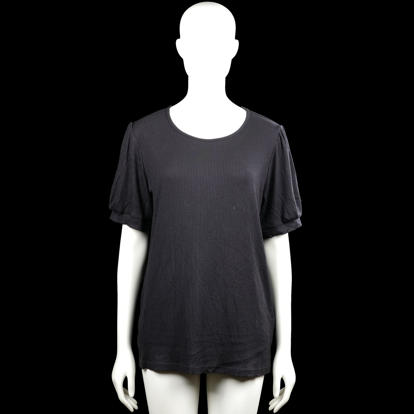 Mywear - T-shirt - Charcoal - Size L - Charcoal solid top with a scoop neck and short puff sleeves. Straight hem and plain sleeve cuffs.