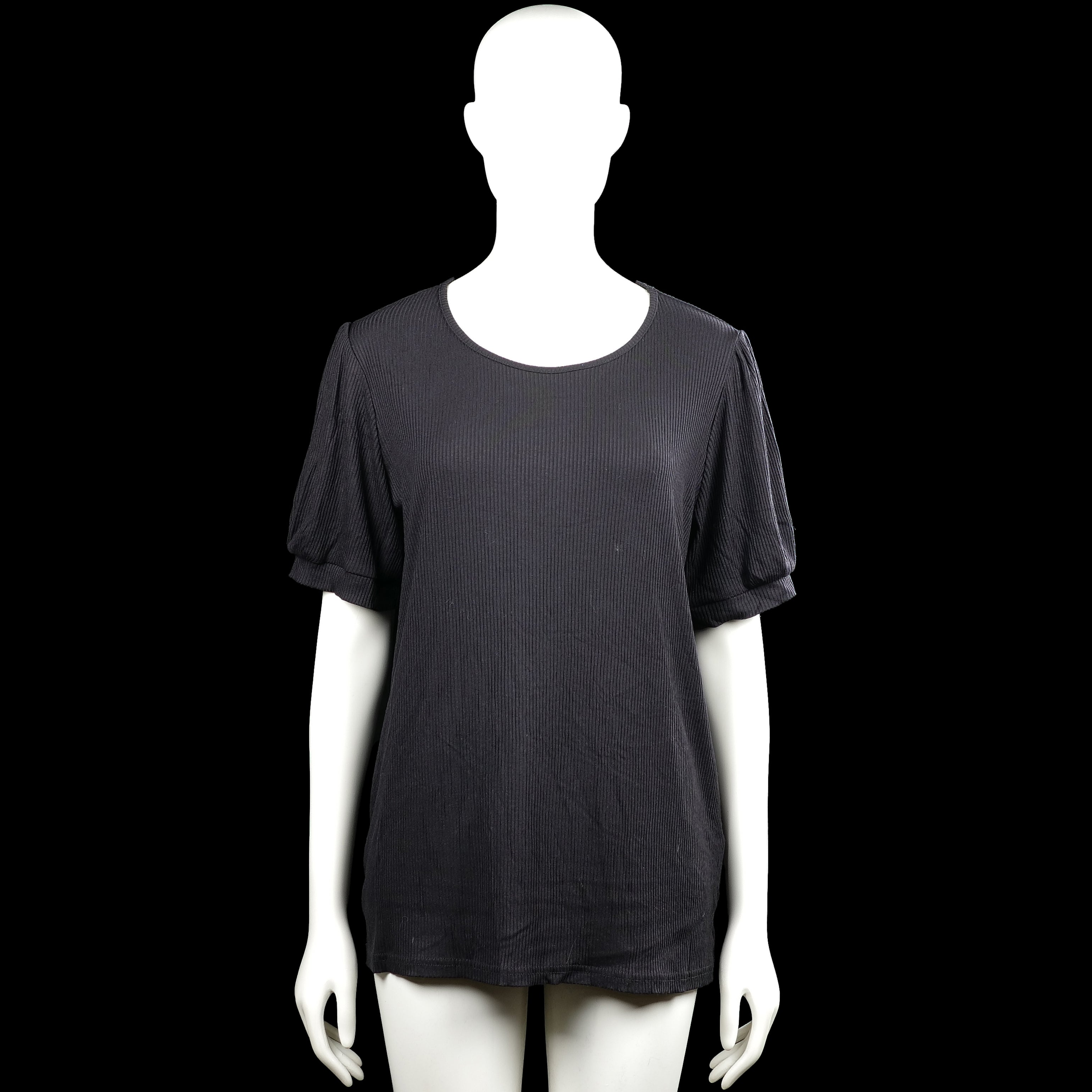 Mywear - T-shirt - Charcoal - Size L - Charcoal solid top with a scoop neck and short puff sleeves. Straight hem and plain sleeve cuffs.