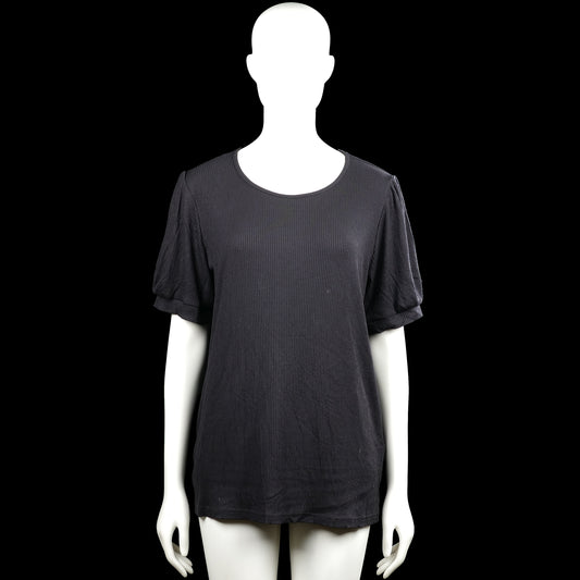 Mywear - T-shirt - Charcoal - Size L - Charcoal solid top with a scoop neck and short puff sleeves. Straight hem and plain sleeve cuffs.