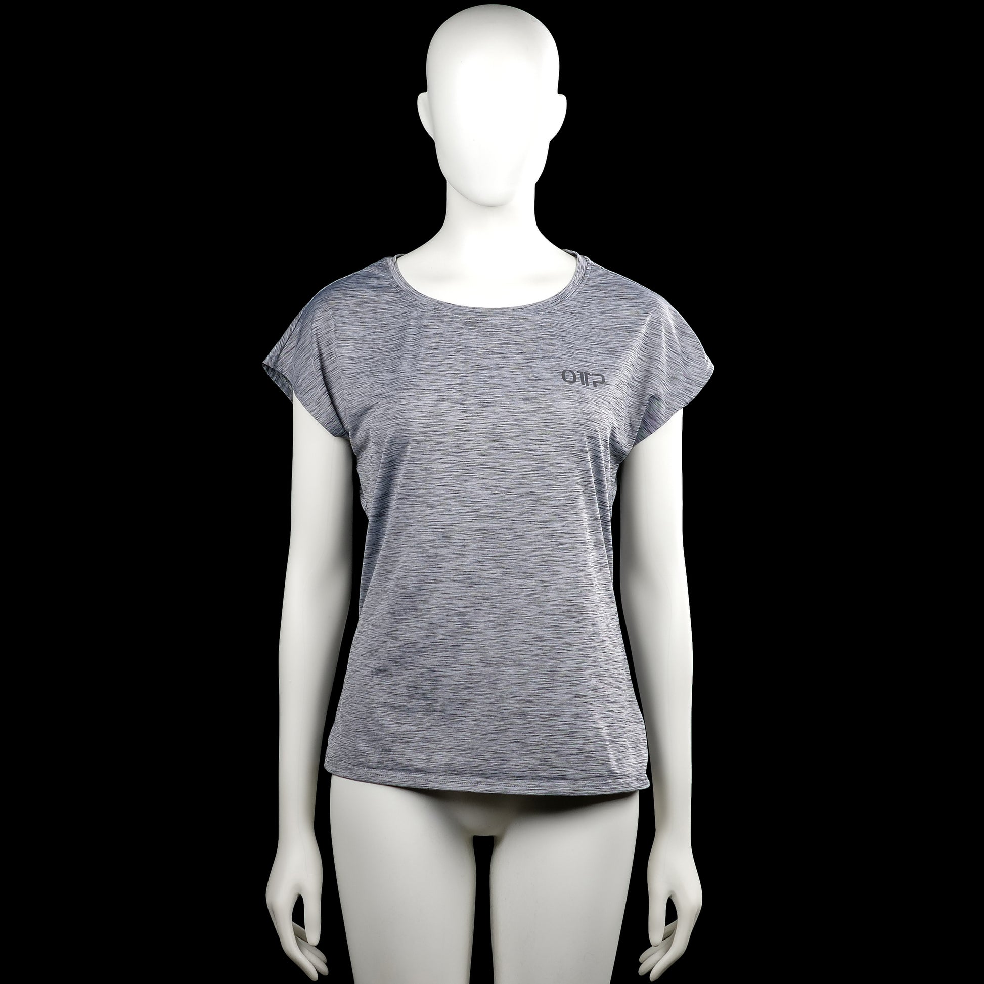 Otp - T-shirt - Gray - Size M - Gray heathered short-sleeve top with a round neckline and a straight hem. Features plain sleeve cuffs and a small chest logo print.