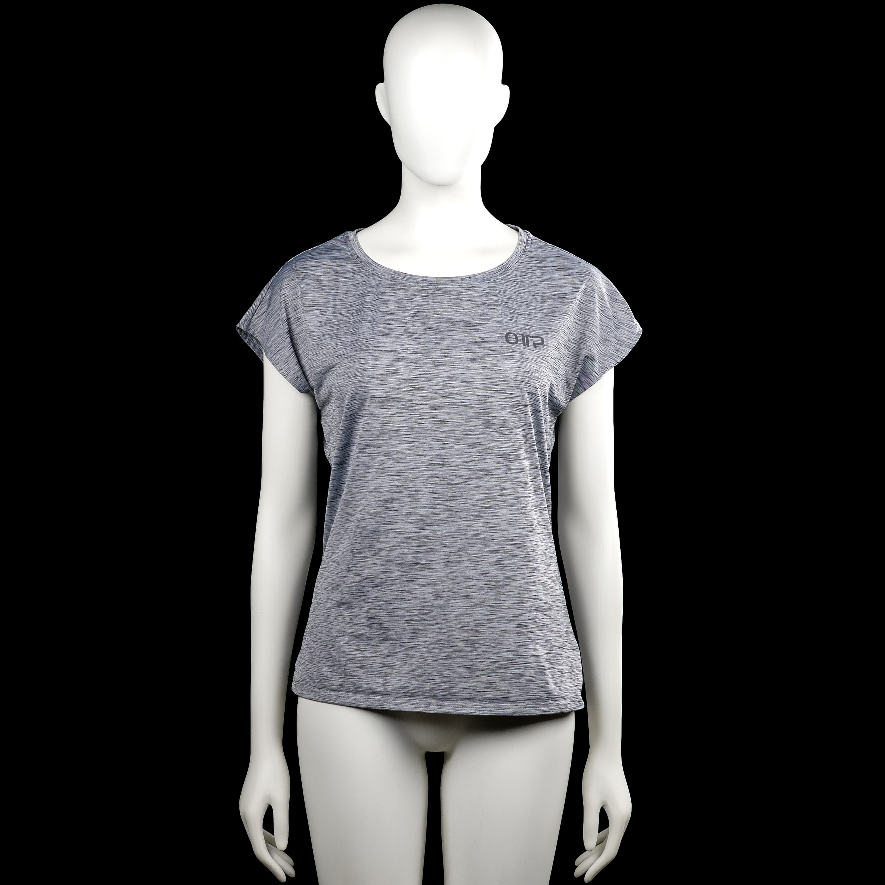 Otp - T-shirt - Gray - Size M - Gray heathered short-sleeve top with a round neckline and a straight hem. Features plain sleeve cuffs and a small chest logo print.
