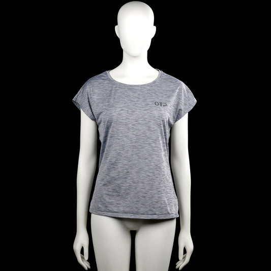 Otp - T-shirt - Gray - Size M - Gray heathered short-sleeve top with a round neckline and a straight hem. Features plain sleeve cuffs and a small chest logo print.