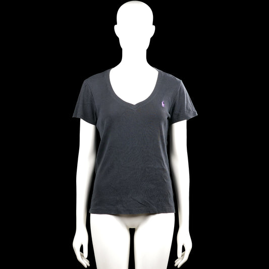 Ralph lauren sport - T-shirt - Charcoal - Size L - Charcoal solid T-shirt with a V-neck and short sleeves. Features plain cuffs, a straight hem, and a small embroidered chest logo.