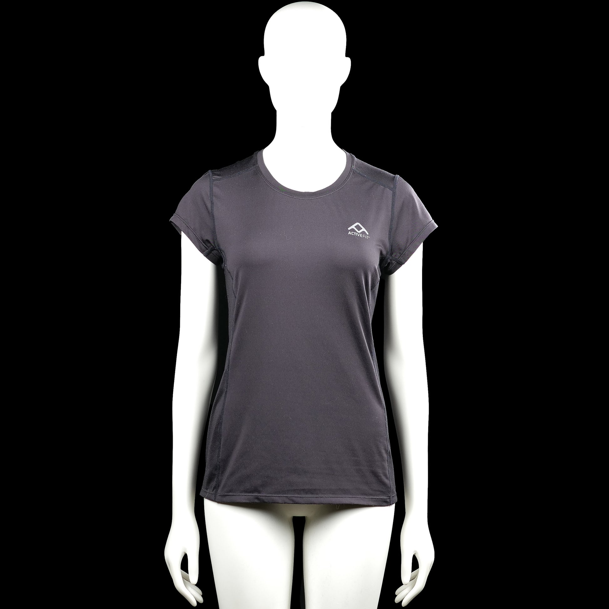 Activefit - T-shirt - Charcoal - Size S - Charcoal solid short-sleeve top with a round neck and plain sleeve cuffs. Straight hem with visible seam detailing and a small chest logo.