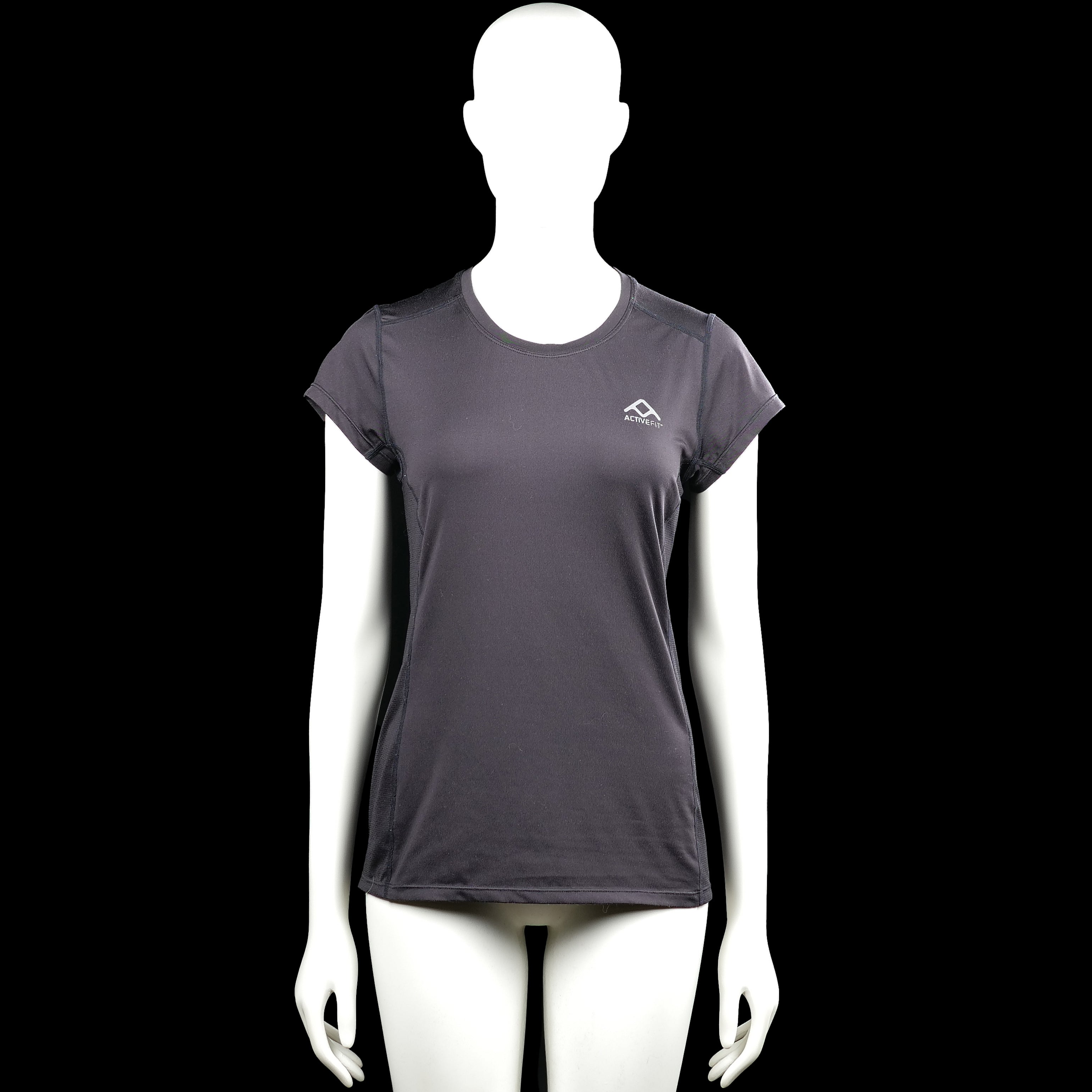 Activefit - T-shirt - Charcoal - Size S - Charcoal solid short-sleeve top with a round neck and plain sleeve cuffs. Straight hem with visible seam detailing and a small chest logo.