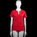 T-shirt - Red - Size M - Red solid short-sleeve top with a round neckline and partial button placket at the front. Straight hem and plain sleeve cuffs.