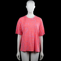 T-shirt - Pink & Light Blue - Size XL - Pink top with a light blue all-over print and a round neckline. Features short sleeves with plain cuffs and a straight hem.