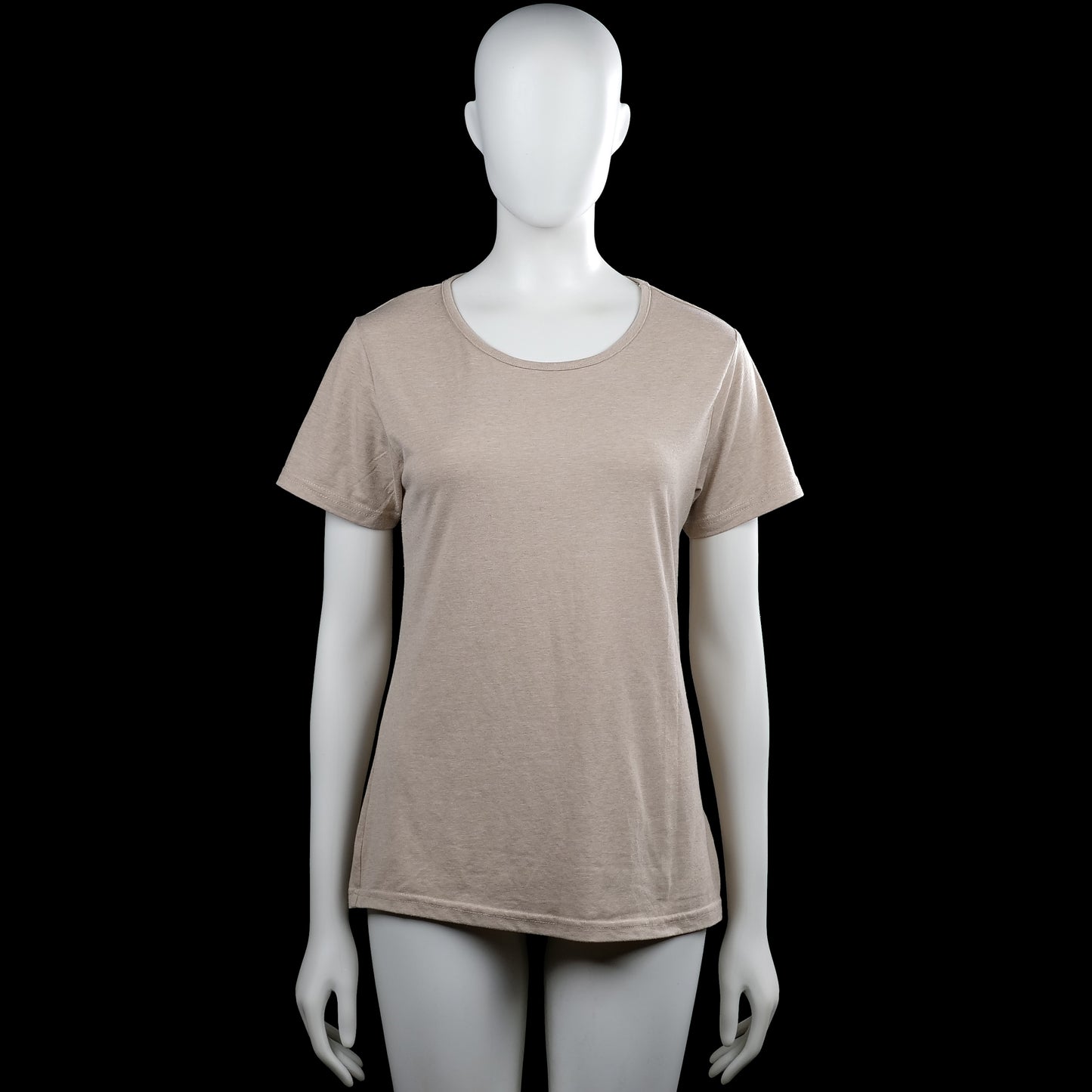 Take off - T-shirt - Taupe - Size XL - Taupe solid top with a round neckline and short sleeves with plain cuffs. Straight hem with no visible closures or pockets.