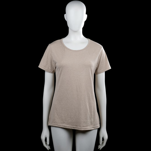 Take off - T-shirt - Taupe - Size XL - Taupe solid top with a round neckline and short sleeves with plain cuffs. Straight hem with no visible closures or pockets.