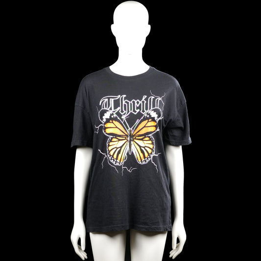 Fb Sister - T-shirt - Black - Size XS - Black short-sleeve T-shirt with a round neck and straight hem. Features a large front graphic print with lettering and a butterfly.