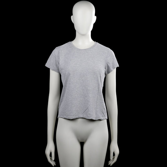 Basic - T-shirt - Light Gray - Size S - Light gray solid T-shirt with a round neck and short sleeves. Straight hem with no visible closures or pockets.