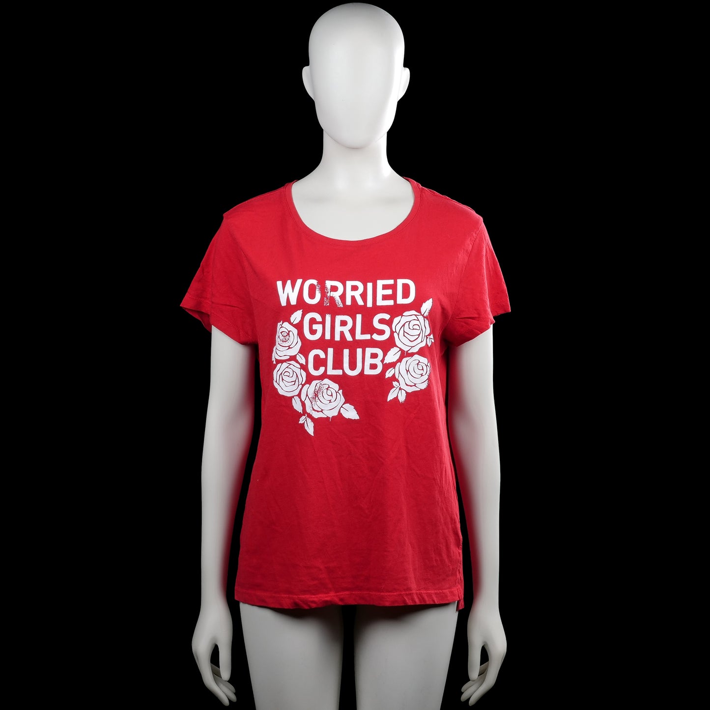 Ift - T-shirt - Red & White - Size XL - Red short-sleeve T-shirt with a round neck and straight hem. Features a white front graphic with text and rose illustrations.