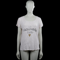 H&M - T-shirt - White - Size M - White short-sleeve top with a scoop neckline and straight hem. Features a front text print with a small heart graphic.