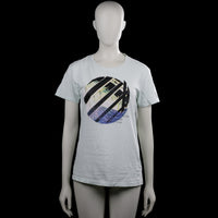 Reaction - T-shirt - White - Size S - White short-sleeve T-shirt with a round neckline and straight hem. Features a large circular graphic print on the front with text.
