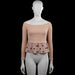 Shein - Long-sleeve top - Beige & Pink - Size S - Beige ribbed long-sleeve top with an off-shoulder neckline and straight hem. Features plain cuffs and no visible closures.