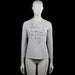 Please - Long-sleeve top - White & Light Gray - Size M - White and light gray striped top with a round neck and long sleeves. Features a front heart outline with text print and a straight hem with plain cuffs.