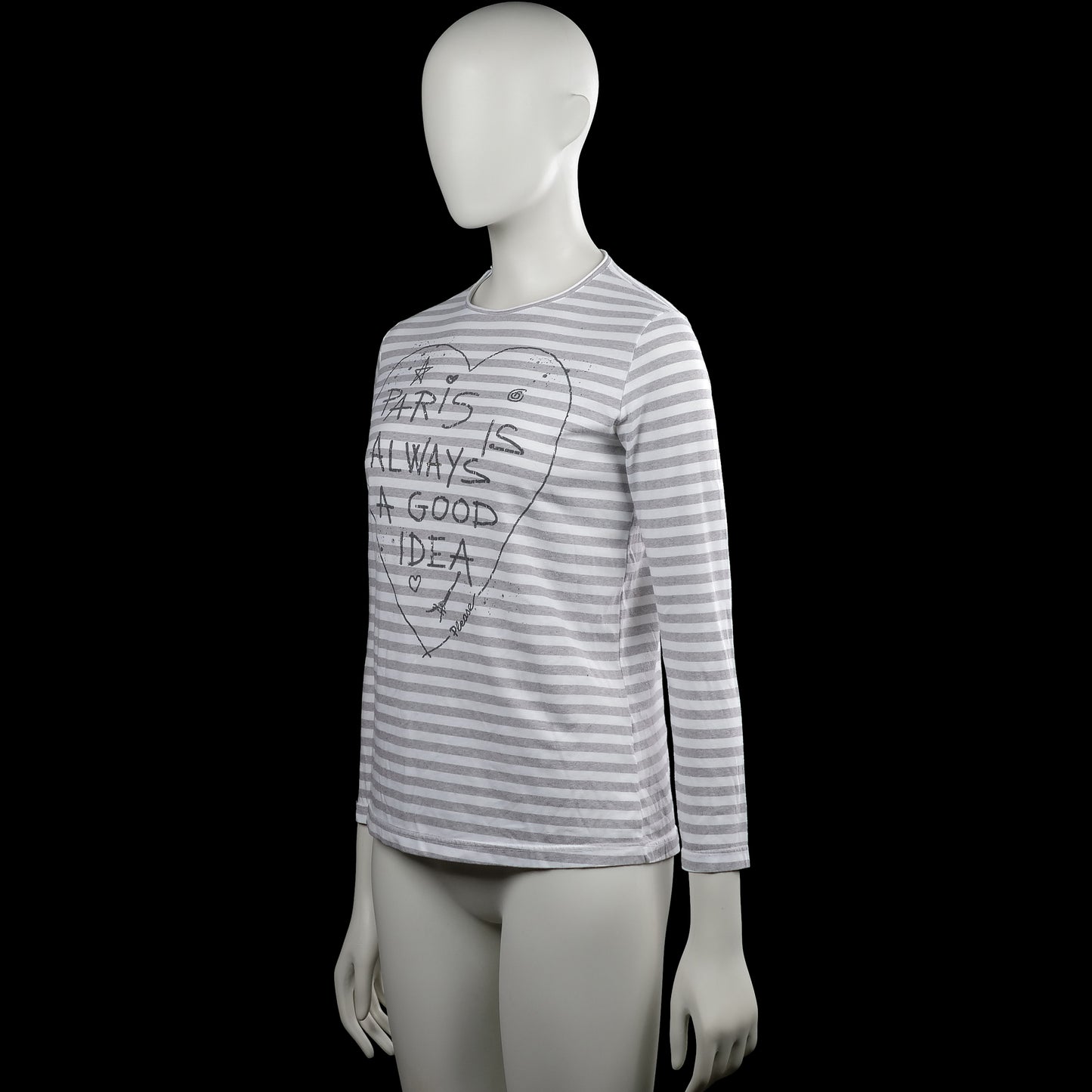 Long-sleeve top - White & Light Gray - Size M