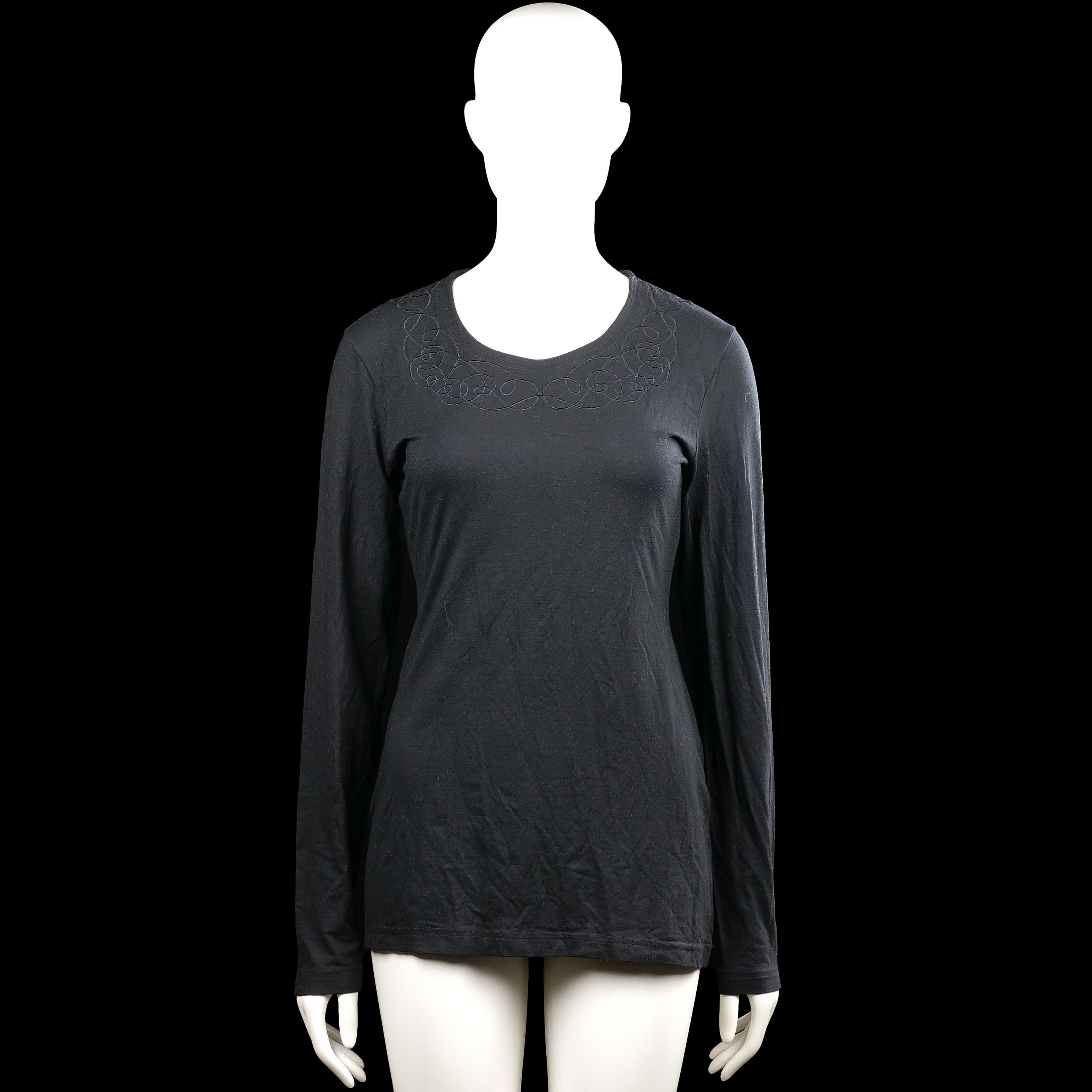 Rosmer - Long-sleeve top - Black - Size 40 - Black solid long-sleeve top with a scoop neckline and plain cuffs. Straight hem with tonal embroidered swirl detailing around the neckline.