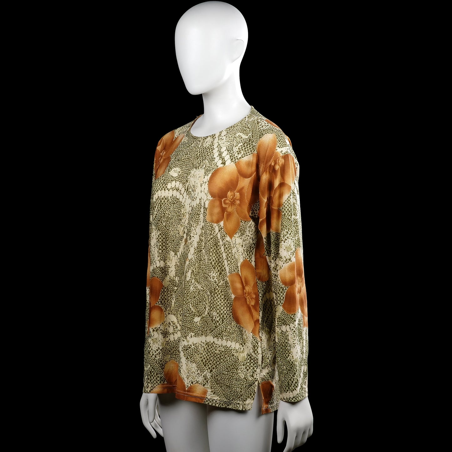 Long-sleeve top - Olive & Brown - Size M, L