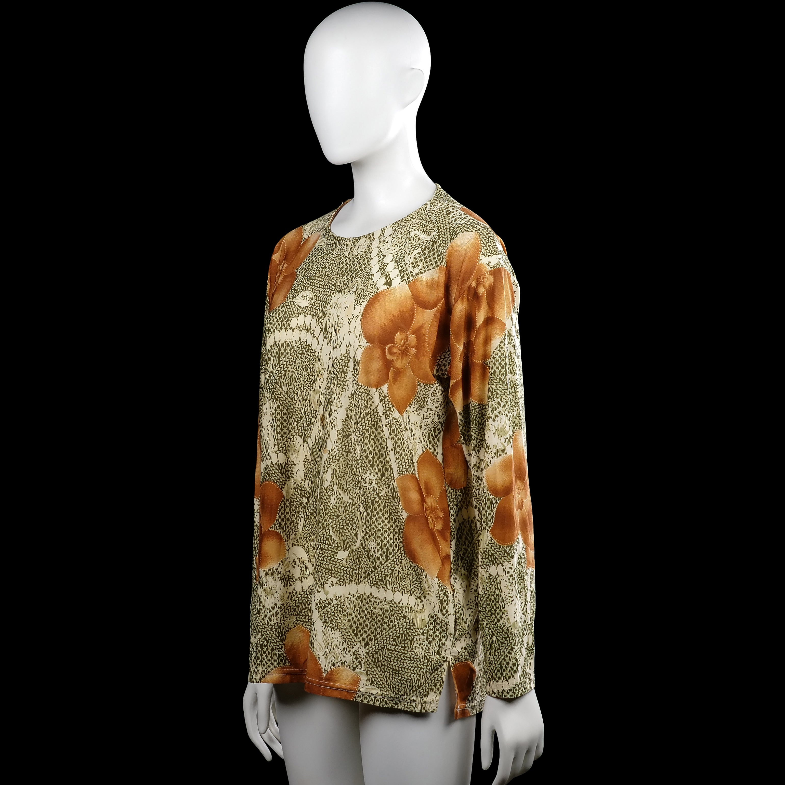 Long-sleeve top - Olive & Brown - Size M, L