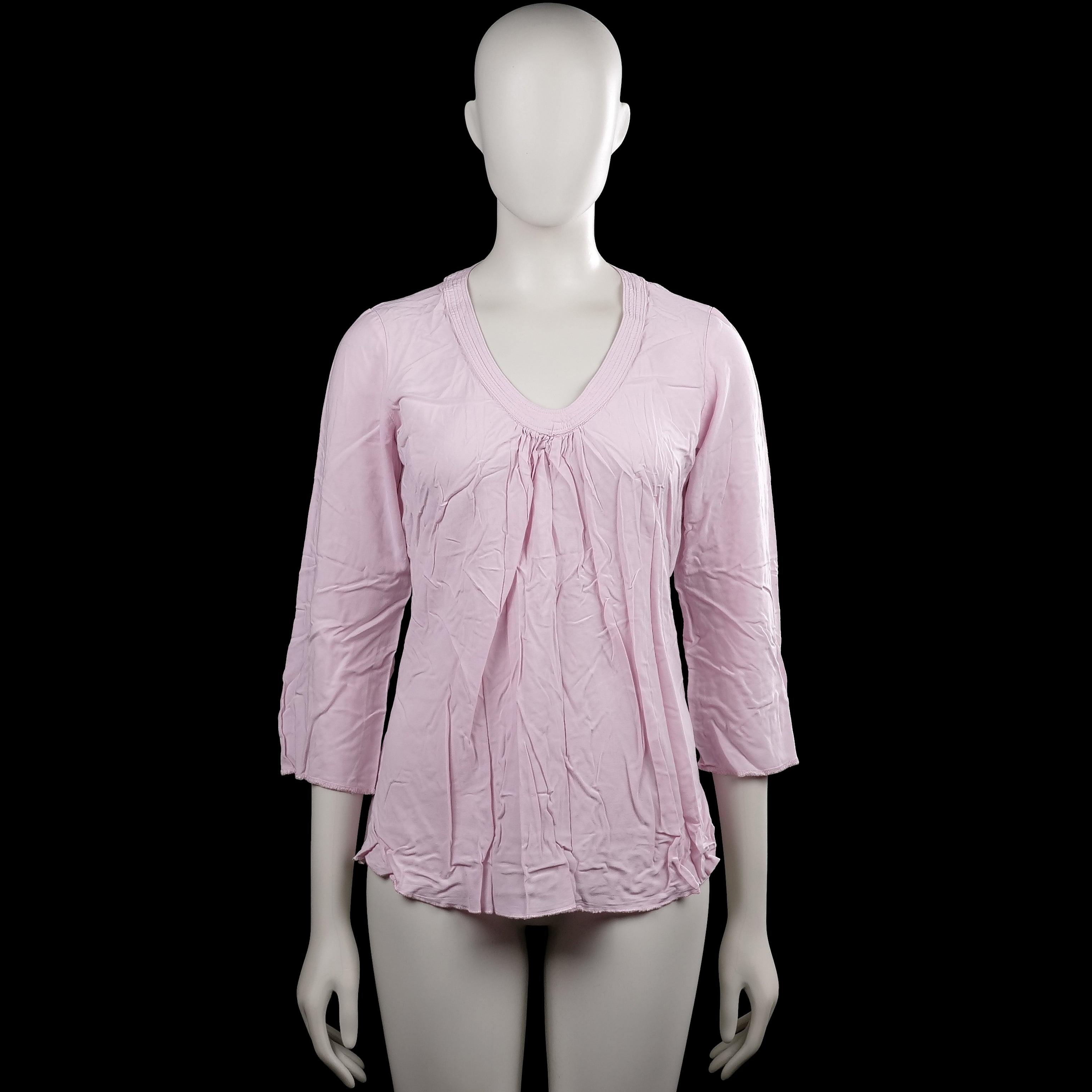 Sincerely loved - Long-sleeve top - Light Pink - Size S - Light pink solid top with a V-neck and three-quarter sleeves with plain cuffs. Features gathered detailing at the front neckline and a curved hem.